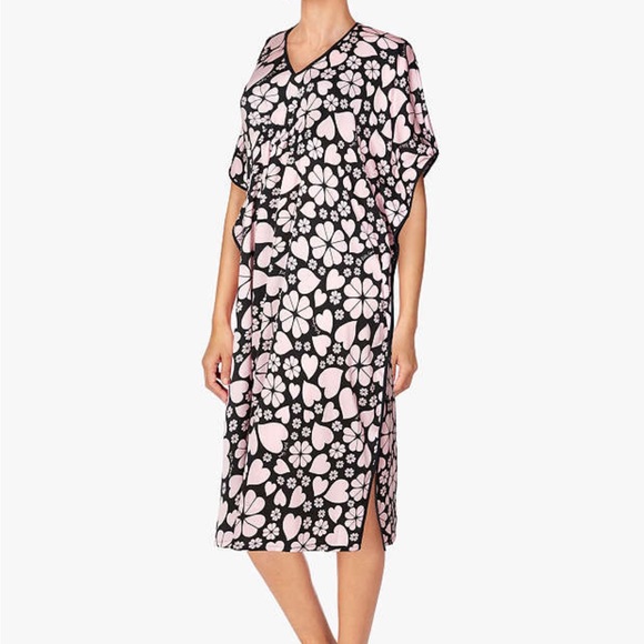 Kate Spade Spade Clover Hearts Caftan pink black coverup dress tunic - Picture 2 of 16